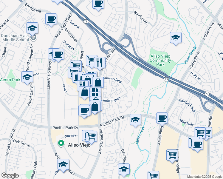 map of restaurants, bars, coffee shops, grocery stores, and more near 14 Trillium Place in Aliso Viejo