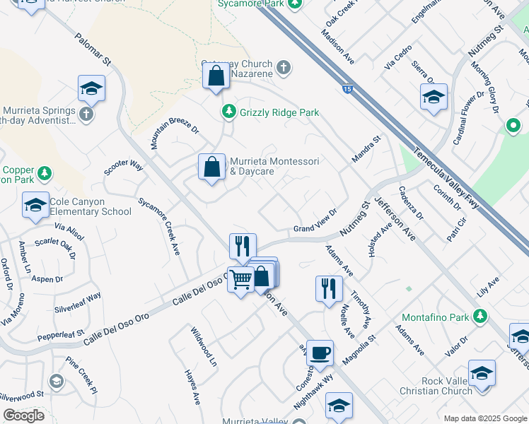 map of restaurants, bars, coffee shops, grocery stores, and more near 41793 Pioneer Street in Murrieta