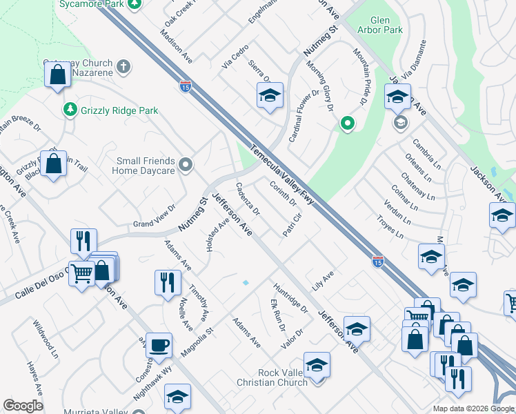 map of restaurants, bars, coffee shops, grocery stores, and more near 23923 Cadenza Drive in Murrieta