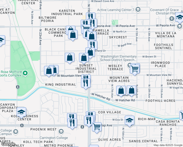 map of restaurants, bars, coffee shops, grocery stores, and more near 9645 North 19th Avenue in Phoenix