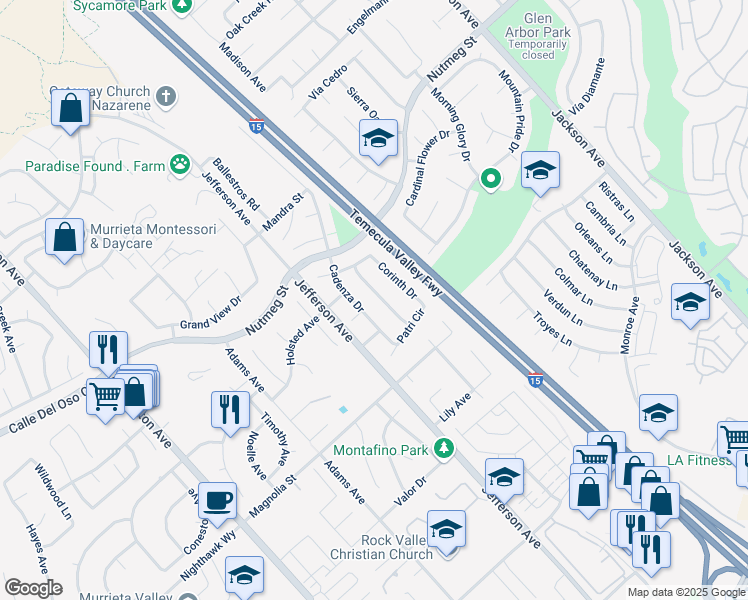 map of restaurants, bars, coffee shops, grocery stores, and more near 23913 Constantine Drive in Murrieta