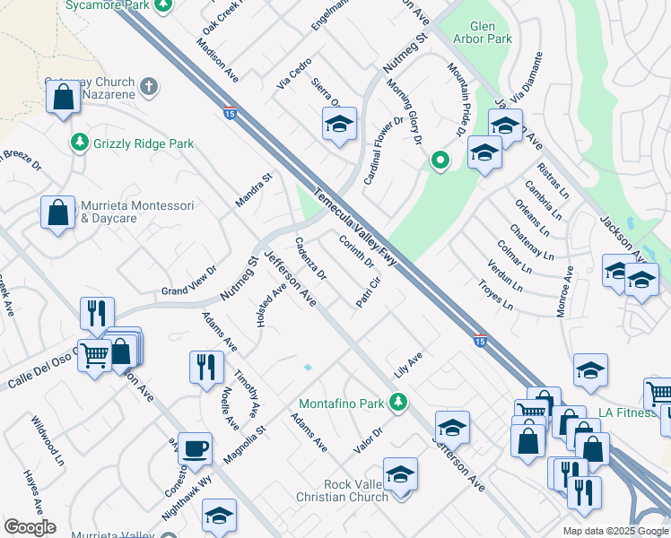 map of restaurants, bars, coffee shops, grocery stores, and more near 23913 Constantine Drive in Murrieta