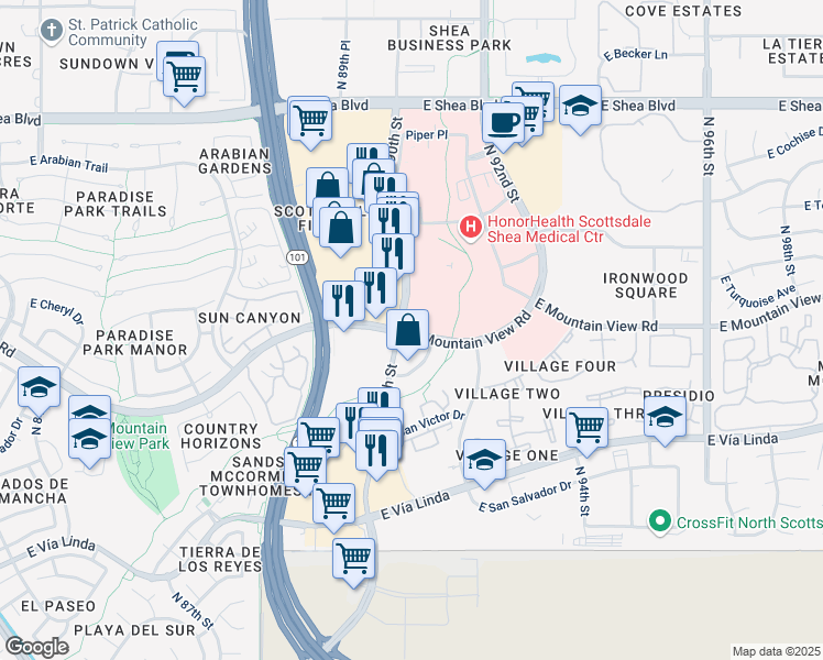 map of restaurants, bars, coffee shops, grocery stores, and more near 9977 North 90th Street in Scottsdale