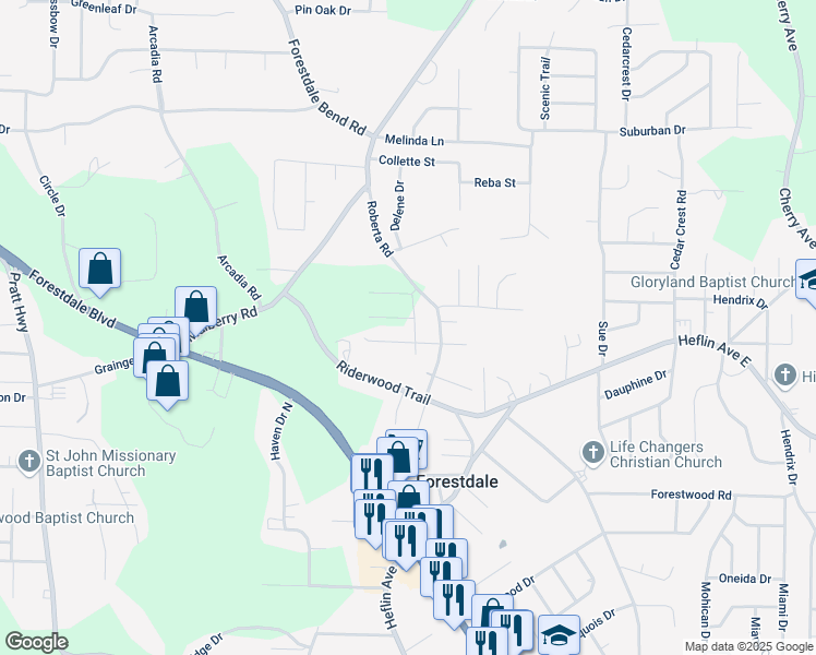 map of restaurants, bars, coffee shops, grocery stores, and more near 376 Clinton Street in Birmingham