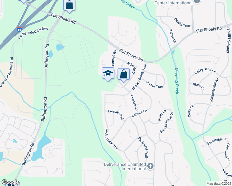 map of restaurants, bars, coffee shops, grocery stores, and more near 6675 Hidden Brook Trail in Atlanta