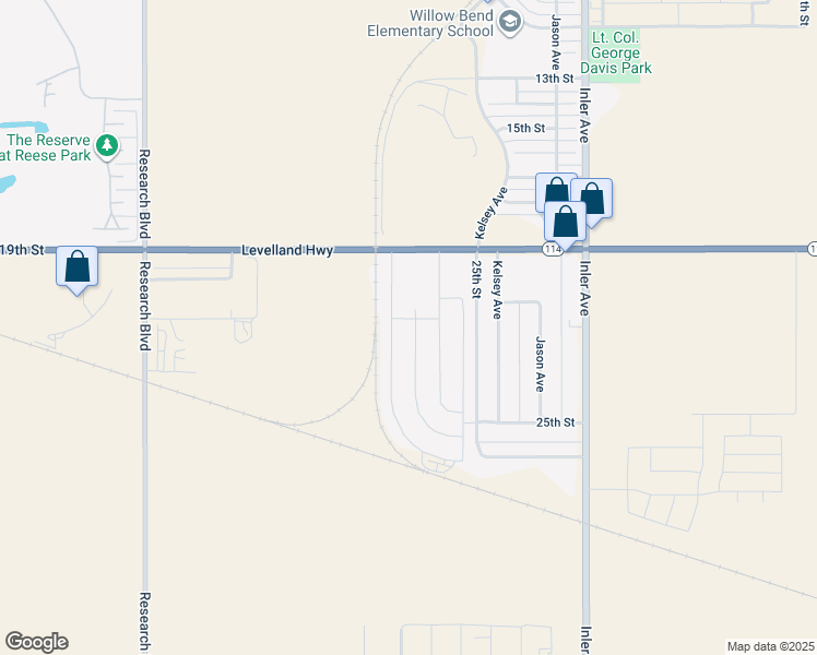 map of restaurants, bars, coffee shops, grocery stores, and more near 8981-8999 25th Street in Lubbock
