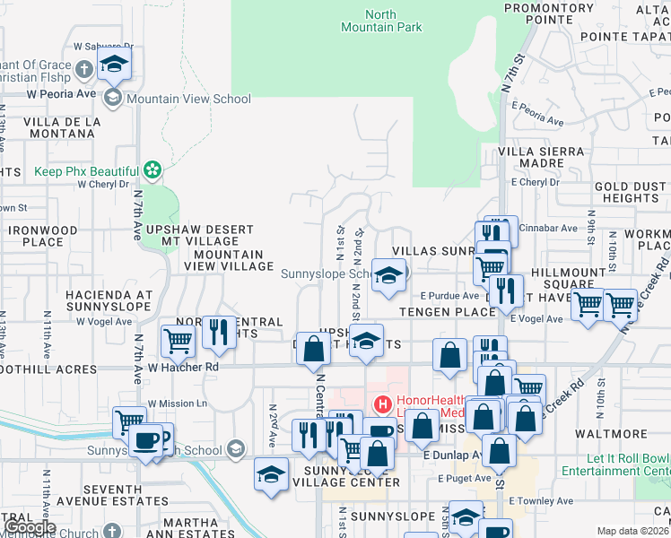 map of restaurants, bars, coffee shops, grocery stores, and more near 9632 North 2nd Street in Phoenix