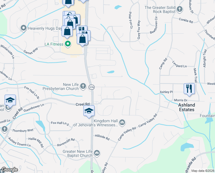 map of restaurants, bars, coffee shops, grocery stores, and more near 205 Armas Place in College Park