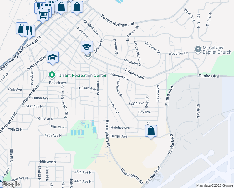 map of restaurants, bars, coffee shops, grocery stores, and more near 1103 Green Street in Birmingham