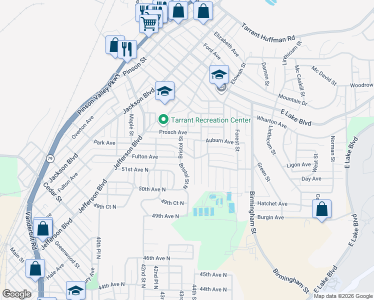 map of restaurants, bars, coffee shops, grocery stores, and more near 1399 Park Avenue in Birmingham