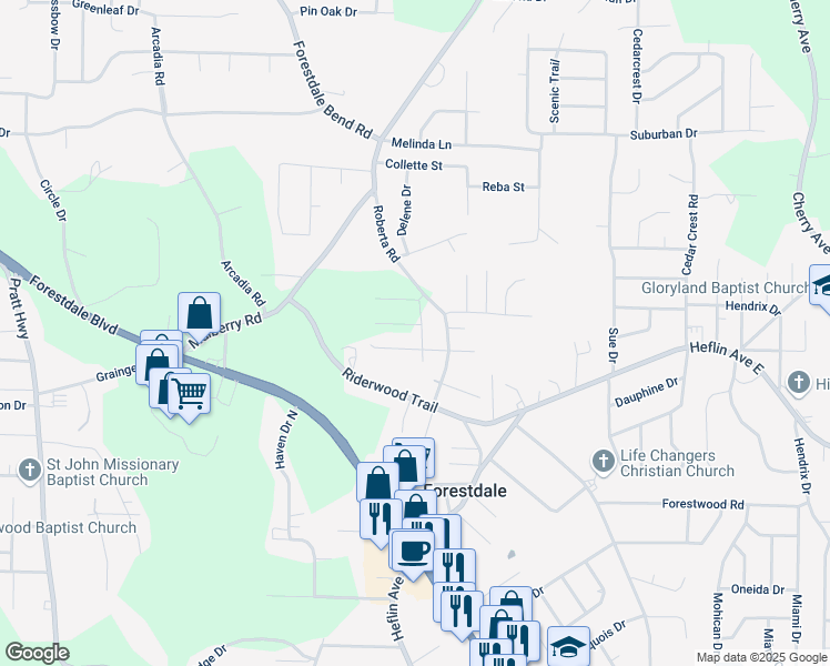map of restaurants, bars, coffee shops, grocery stores, and more near 376 Clinton Street in Birmingham