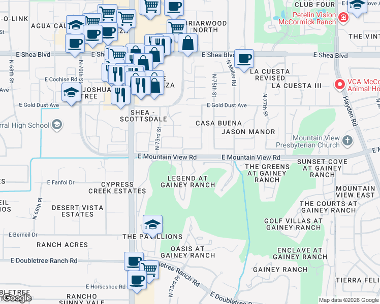 map of restaurants, bars, coffee shops, grocery stores, and more near 7407 East Turquoise Avenue in Scottsdale