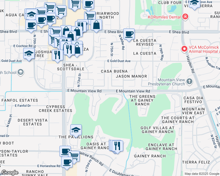map of restaurants, bars, coffee shops, grocery stores, and more near 9800 North 75th Street in Scottsdale