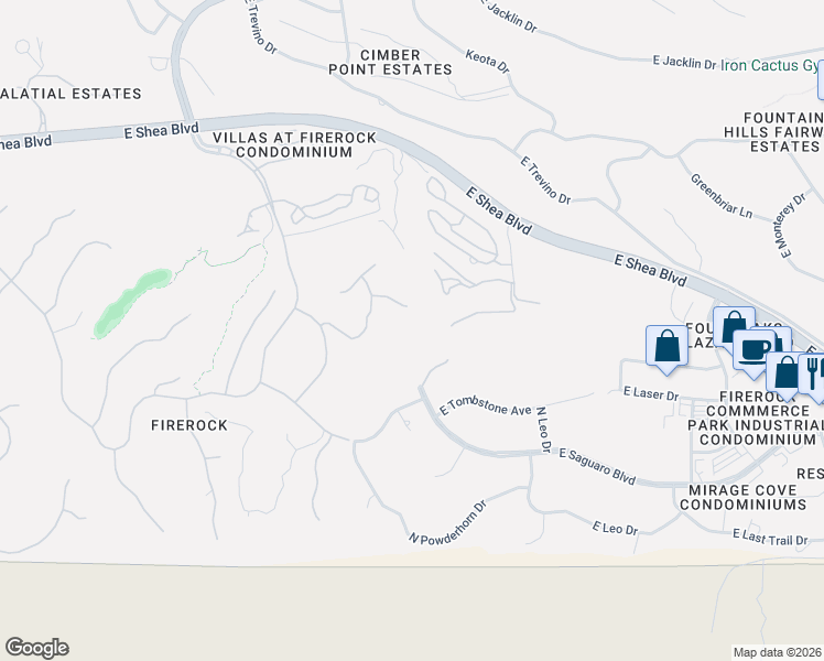 map of restaurants, bars, coffee shops, grocery stores, and more near 16117 East Shooting Star Trail in Fountain Hills