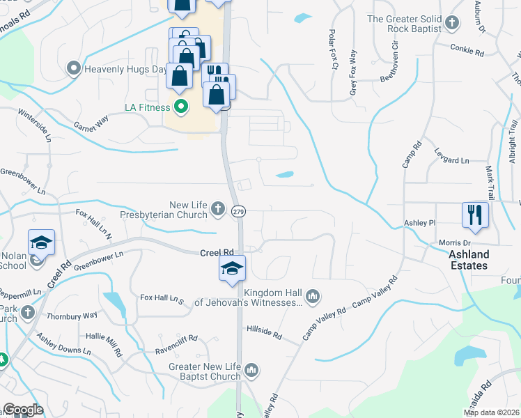 map of restaurants, bars, coffee shops, grocery stores, and more near 205 Armas Place in College Park