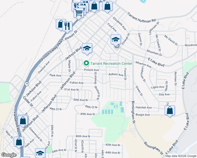 map of restaurants, bars, coffee shops, grocery stores, and more near 1399 Park Avenue in Birmingham