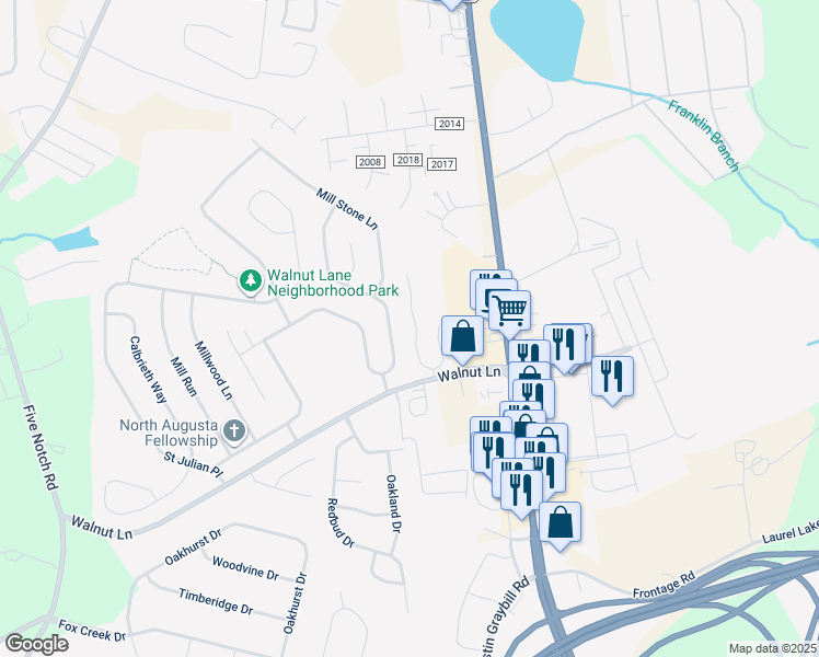 map of restaurants, bars, coffee shops, grocery stores, and more near 176 Haley Drive in North Augusta