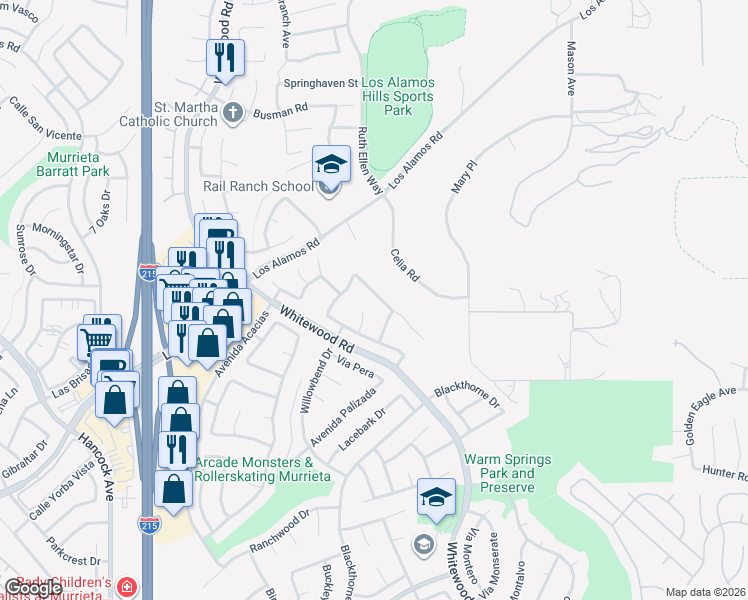 map of restaurants, bars, coffee shops, grocery stores, and more near 25211 Corte Sombrero in Murrieta