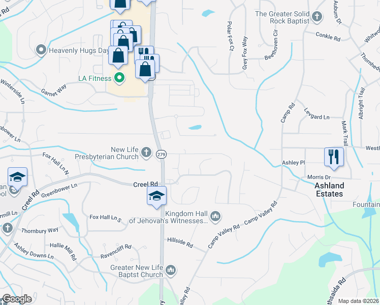 map of restaurants, bars, coffee shops, grocery stores, and more near 205 Armas Place in College Park