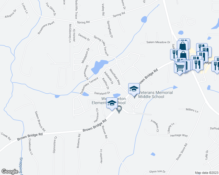 map of restaurants, bars, coffee shops, grocery stores, and more near 35 Keyton Drive in Covington