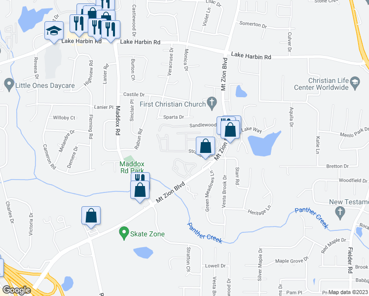 map of restaurants, bars, coffee shops, grocery stores, and more near 2566 Stratford Lane in Morrow