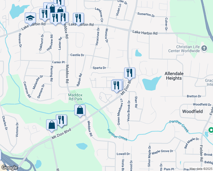 map of restaurants, bars, coffee shops, grocery stores, and more near 2572 Stratford Lane in Morrow