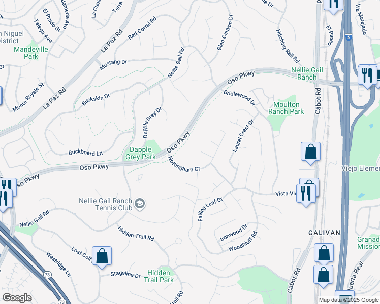 map of restaurants, bars, coffee shops, grocery stores, and more near 25542 Harrington Court in Laguna Hills
