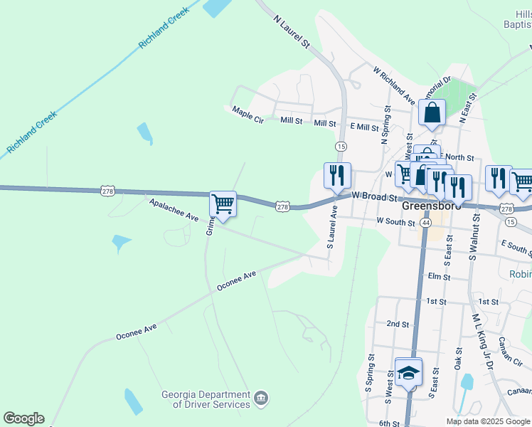 map of restaurants, bars, coffee shops, grocery stores, and more near 1310 West Broad Street in Greensboro