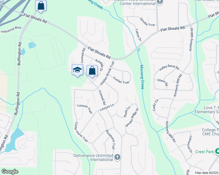 map of restaurants, bars, coffee shops, grocery stores, and more near 3400 Leisure Lane in College Park