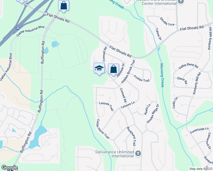 map of restaurants, bars, coffee shops, grocery stores, and more near 6675 Hidden Brook Trail in Atlanta
