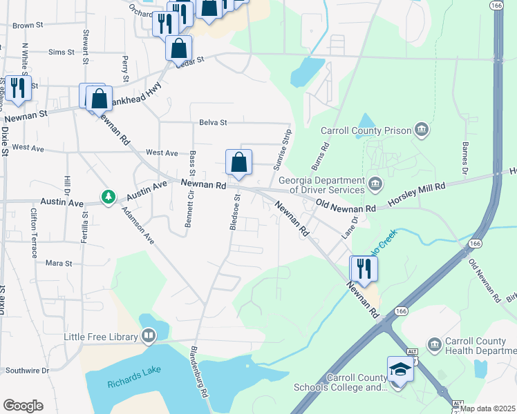 map of restaurants, bars, coffee shops, grocery stores, and more near 534 Newnan Road in Carrollton