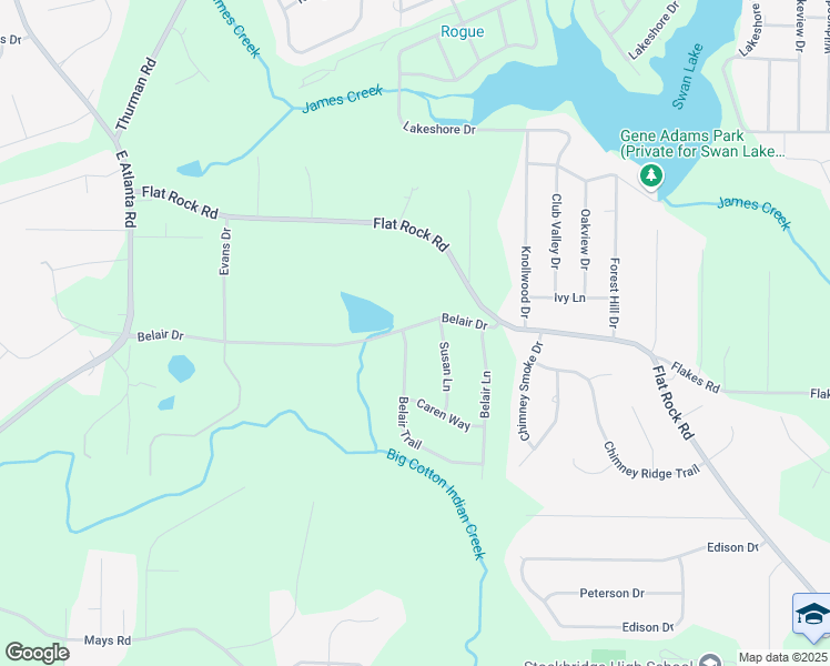 map of restaurants, bars, coffee shops, grocery stores, and more near 110 Belair Trail in Stockbridge