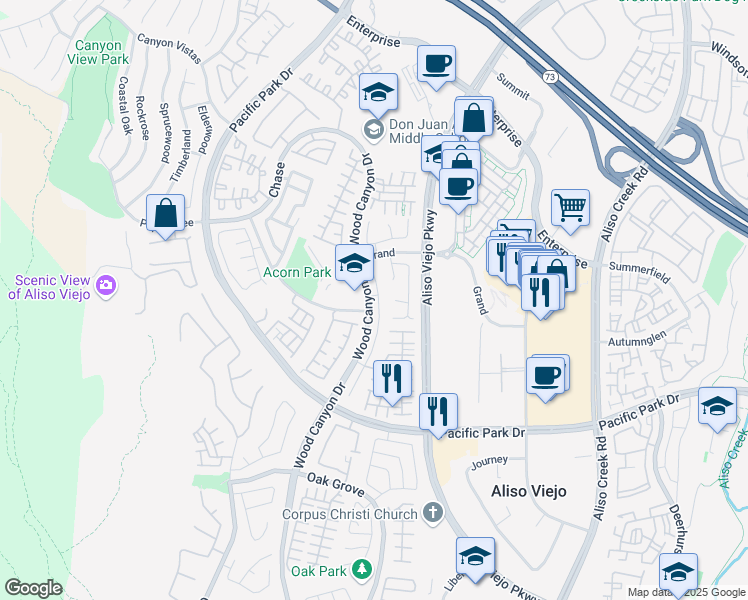 map of restaurants, bars, coffee shops, grocery stores, and more near 27 Plateau in Aliso Viejo