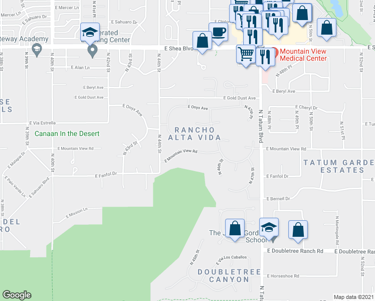 map of restaurants, bars, coffee shops, grocery stores, and more near East Mountain View Road in Maricopa