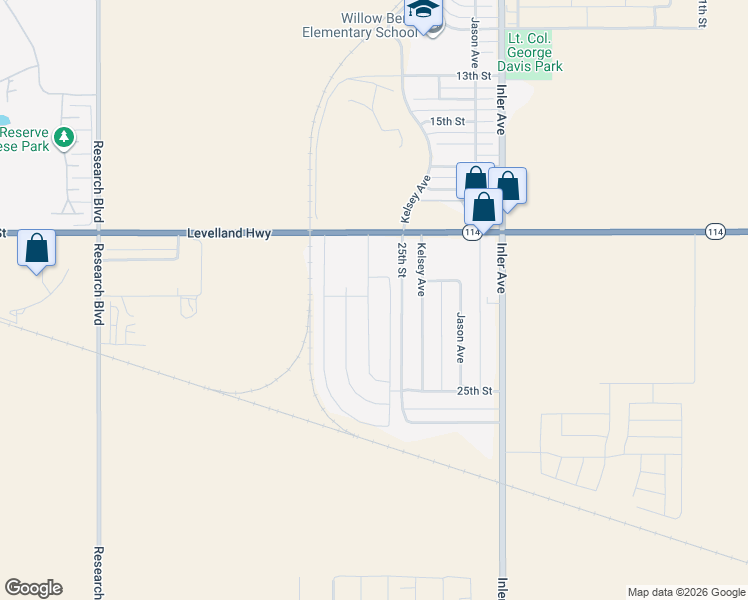 map of restaurants, bars, coffee shops, grocery stores, and more near 8981-8999 25th Street in Lubbock