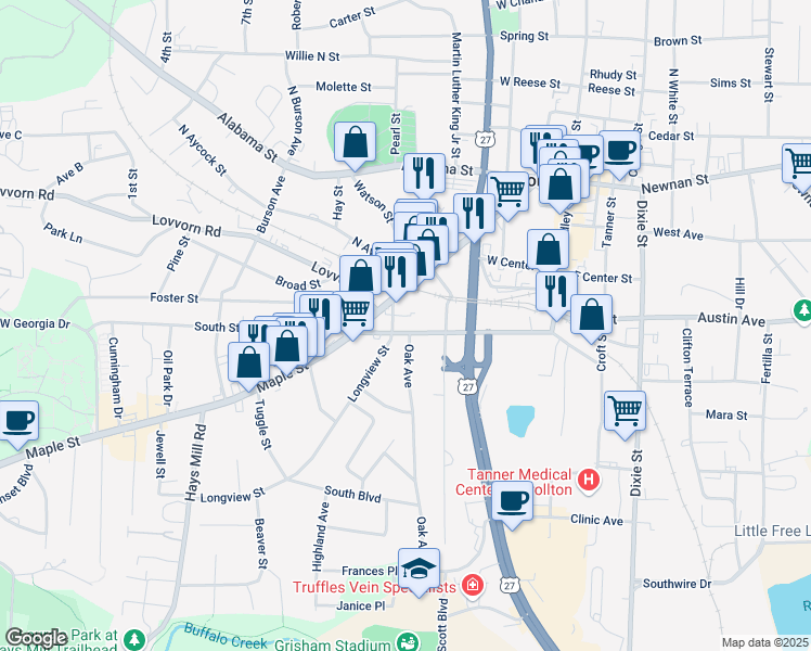 map of restaurants, bars, coffee shops, grocery stores, and more near in Carrollton