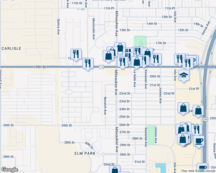 map of restaurants, bars, coffee shops, grocery stores, and more near 6511 21st Street in Lubbock