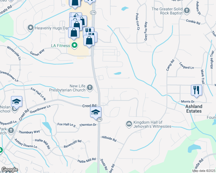 map of restaurants, bars, coffee shops, grocery stores, and more near 7385 Morris Road in College Park
