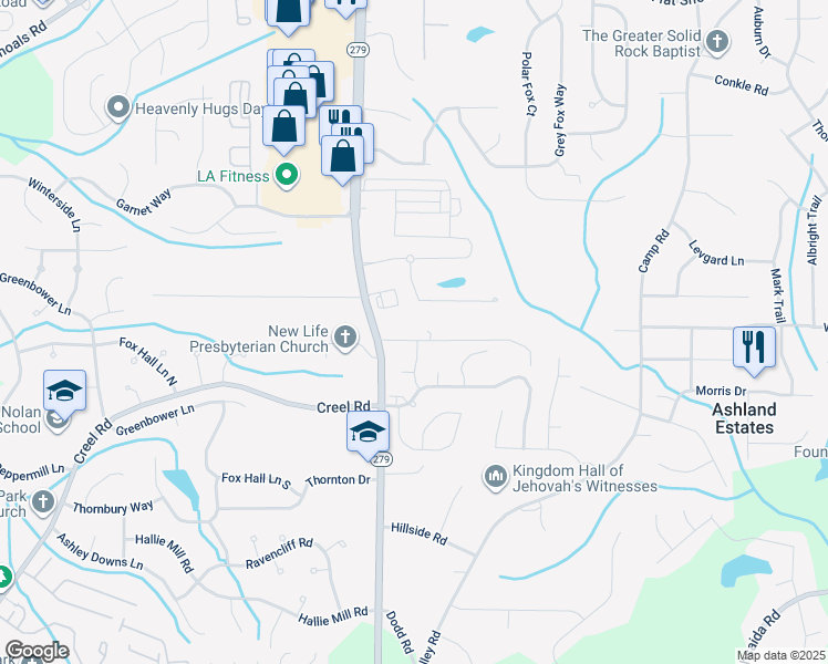 map of restaurants, bars, coffee shops, grocery stores, and more near 7385 Morris Road in College Park