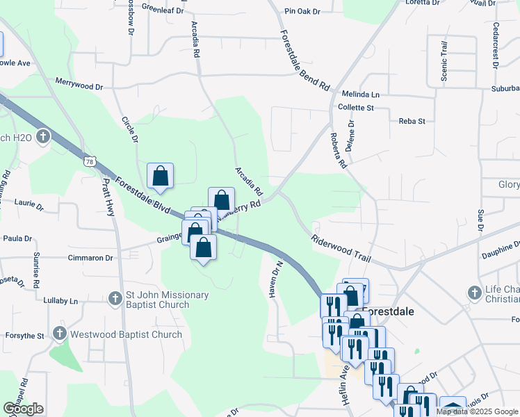 map of restaurants, bars, coffee shops, grocery stores, and more near 130 Mulberry Road in Birmingham