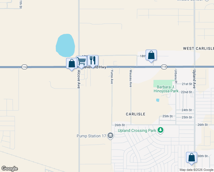map of restaurants, bars, coffee shops, grocery stores, and more near 2102 Yuma Avenue in Lubbock