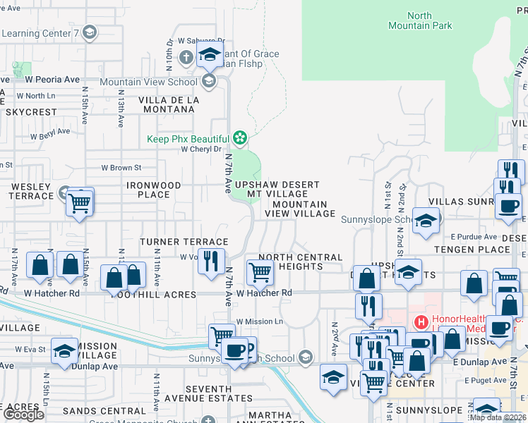 map of restaurants, bars, coffee shops, grocery stores, and more near 9829 North 5th Avenue in Phoenix