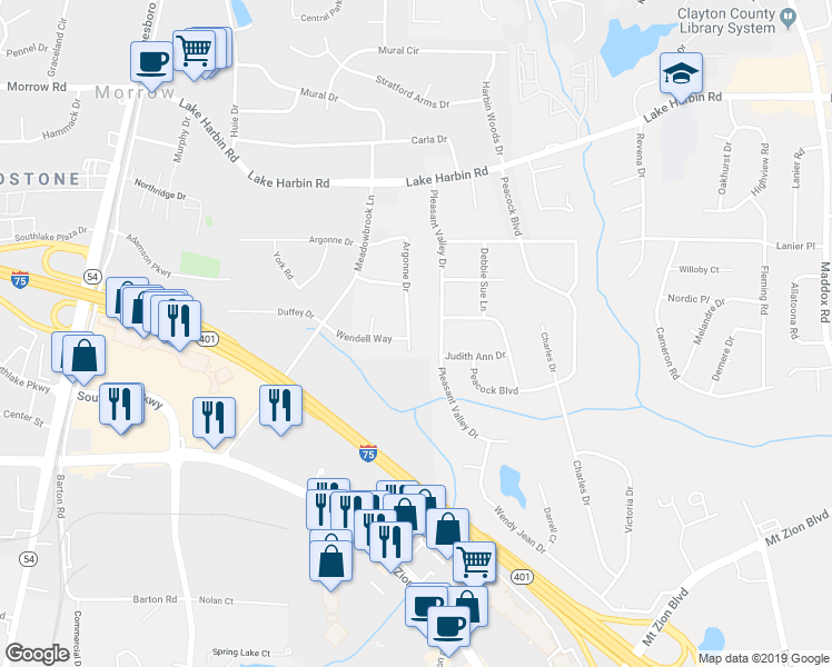 map of restaurants, bars, coffee shops, grocery stores, and more near 1914 Argonne Drive in Morrow