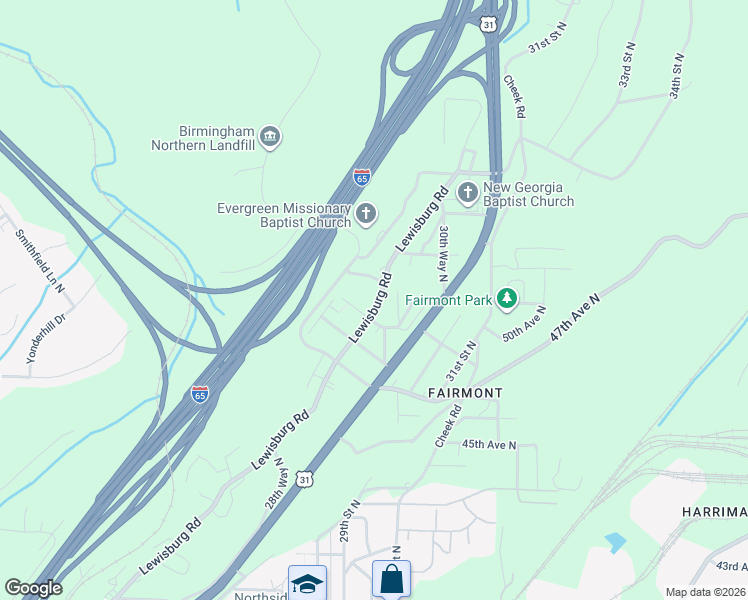 map of restaurants, bars, coffee shops, grocery stores, and more near 5113 30th Street North in Birmingham