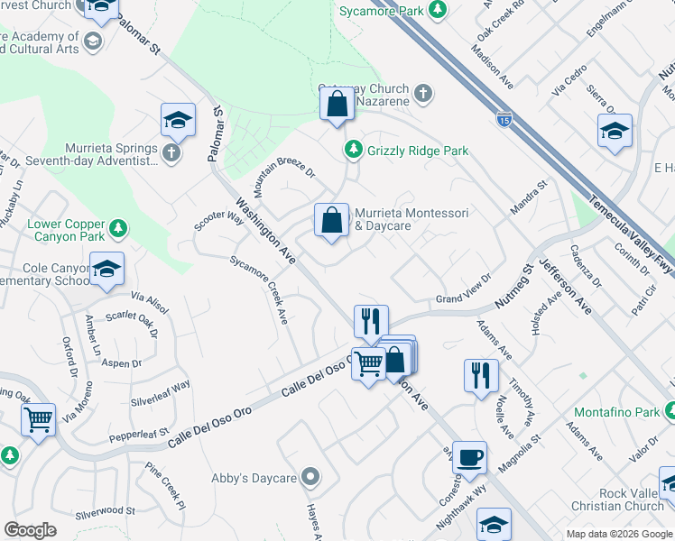 map of restaurants, bars, coffee shops, grocery stores, and more near 23369 Mountain Song Loop in Murrieta