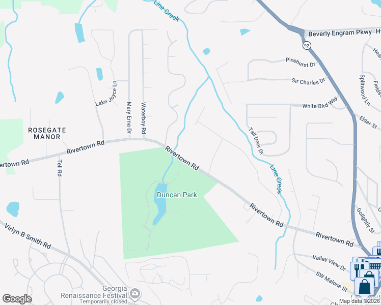 map of restaurants, bars, coffee shops, grocery stores, and more near 6465 RiverTown Road in Fairburn