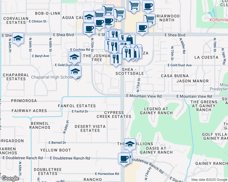 map of restaurants, bars, coffee shops, grocery stores, and more near 9990 North Scottsdale Road in Paradise Valley