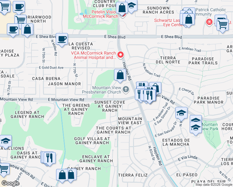 map of restaurants, bars, coffee shops, grocery stores, and more near 9899 North 79th Way in Scottsdale