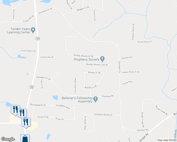 map of restaurants, bars, coffee shops, grocery stores, and more near 1870 Brandy Drive Southeast in Conyers