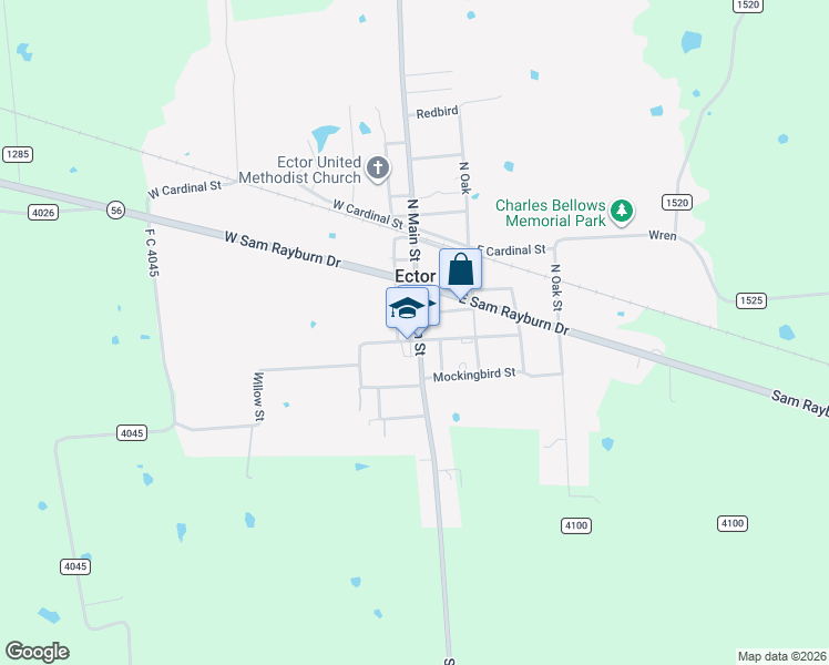 map of restaurants, bars, coffee shops, grocery stores, and more near 202 South Main Street in Ector